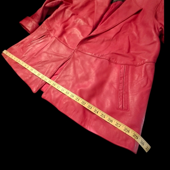 Koslow's Red Leather Open-Front Over-Sized Jacket Coat Women Size Small-Medium - Picture 13 of 16